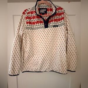 Lands' End Festive White and Red Patterned Fleece